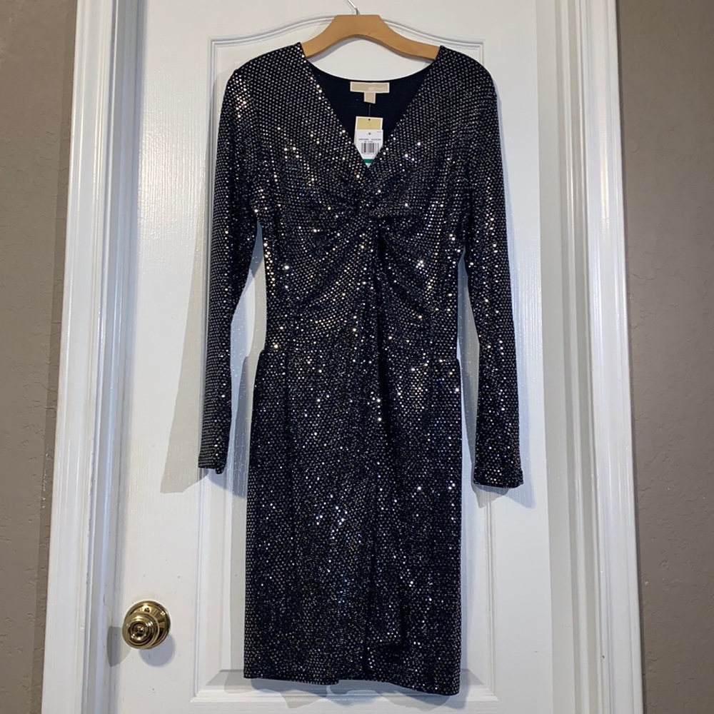 Michel Kors Black/Silver Long Sleeve Dress Large
